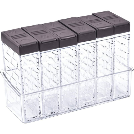 Plastic Seasoning Box, Set of 6 Spice Shaker Box with tray, Camping Spice Shaker Jars, Clear Condiment Storage Container