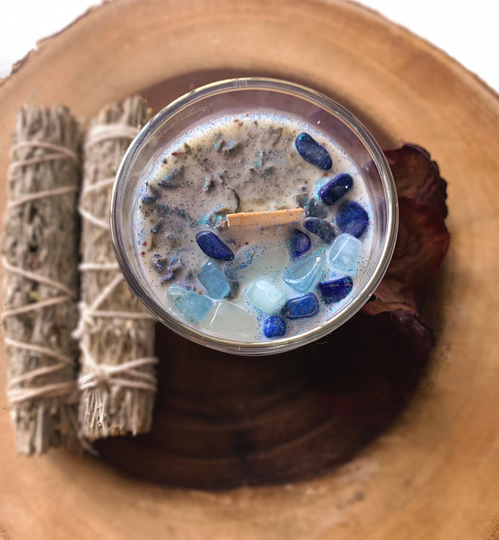 Protection Candle Topped With Crystals, Sage & Herbs | Gift Option Home Cleansing Healing Crystals Decor