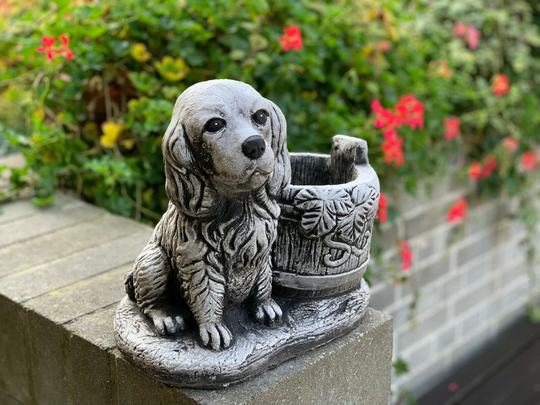 Planter Pot Cute Cocker Spaniel Puppy Statue For Pet Outdoor Decor. Spaniel Plant With Drainage, Dog Planter Flower