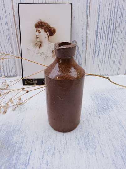 Antique Stoneware Bulk Ink Bottle With Pouring Spout, Old Salt Glazed Bottle, Rustic Pottery, Victorian Writing Paraphernalia