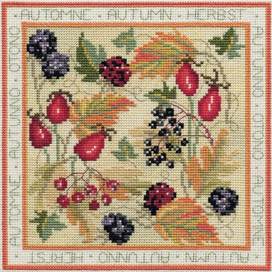 Bothy Threads Cross Stitch Kit, Four Seasons - Autumn Fall, Sewing Needlework Embroidery Gift, Christmas