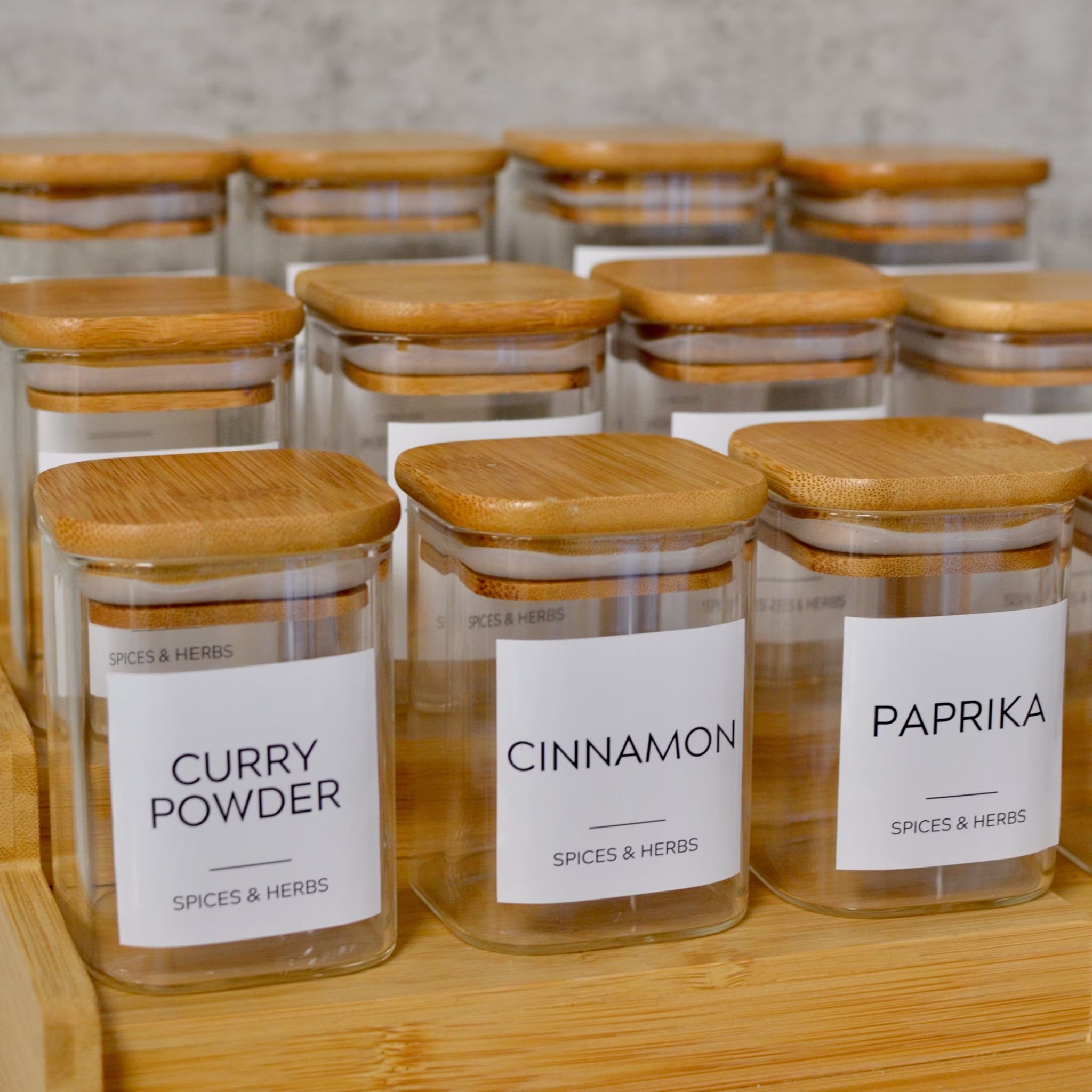 Square Spice Jar With Spice Jar Label Pantry Organisation Eco Storage Jars Cupboard Tidy Personalised Clean Living