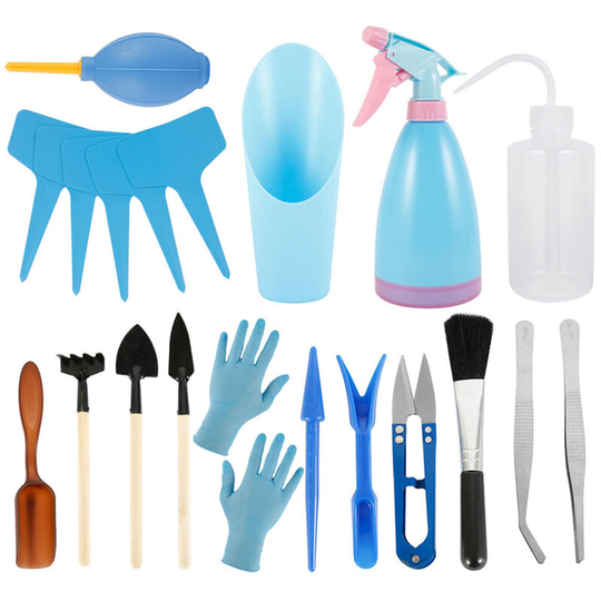 Lifcausal - 21PCS Garden Planting Tool Set Bonsai Succulent Transplanting Miniature Fairy Mini Garden Planting Gardening Hand Tools Includes Drip