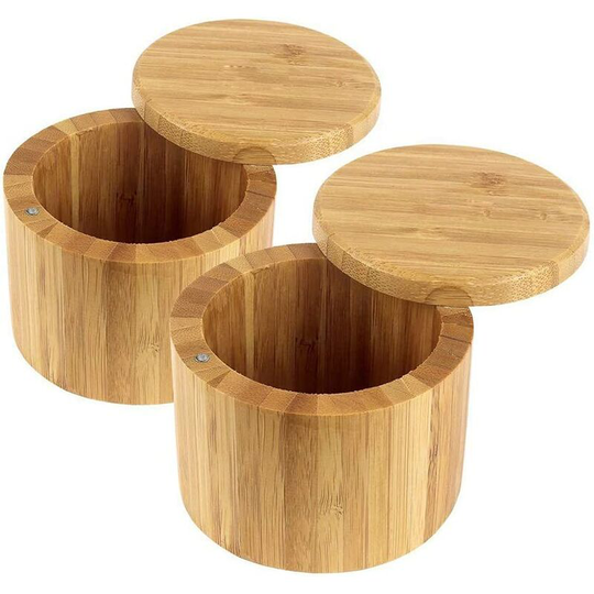 Salt and Pepper Box, abedoe 100% Organic Wood Storage Boxes, Swivel Lid Container for Kitchen Storage Seasoning Jar