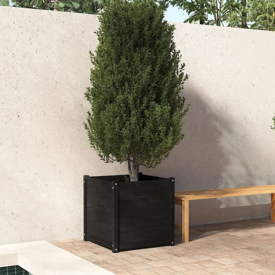 Asupermall - Garden Planter Black 60x60x60 cm Solid Pinewood