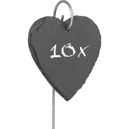 Set of 10 Slate Plant Plaques | Weatherproof and reusable | Individual labeling of plants and herbs | 10 x 10 x 0.5cm [heart shape]