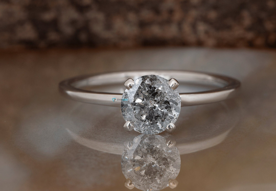 4Ct Salt & Pepper Diamond-Salt & Pepper Diamond Engagement Ring-4 Prong Solitaire -4Ct Ring-Salt Ring-Grey