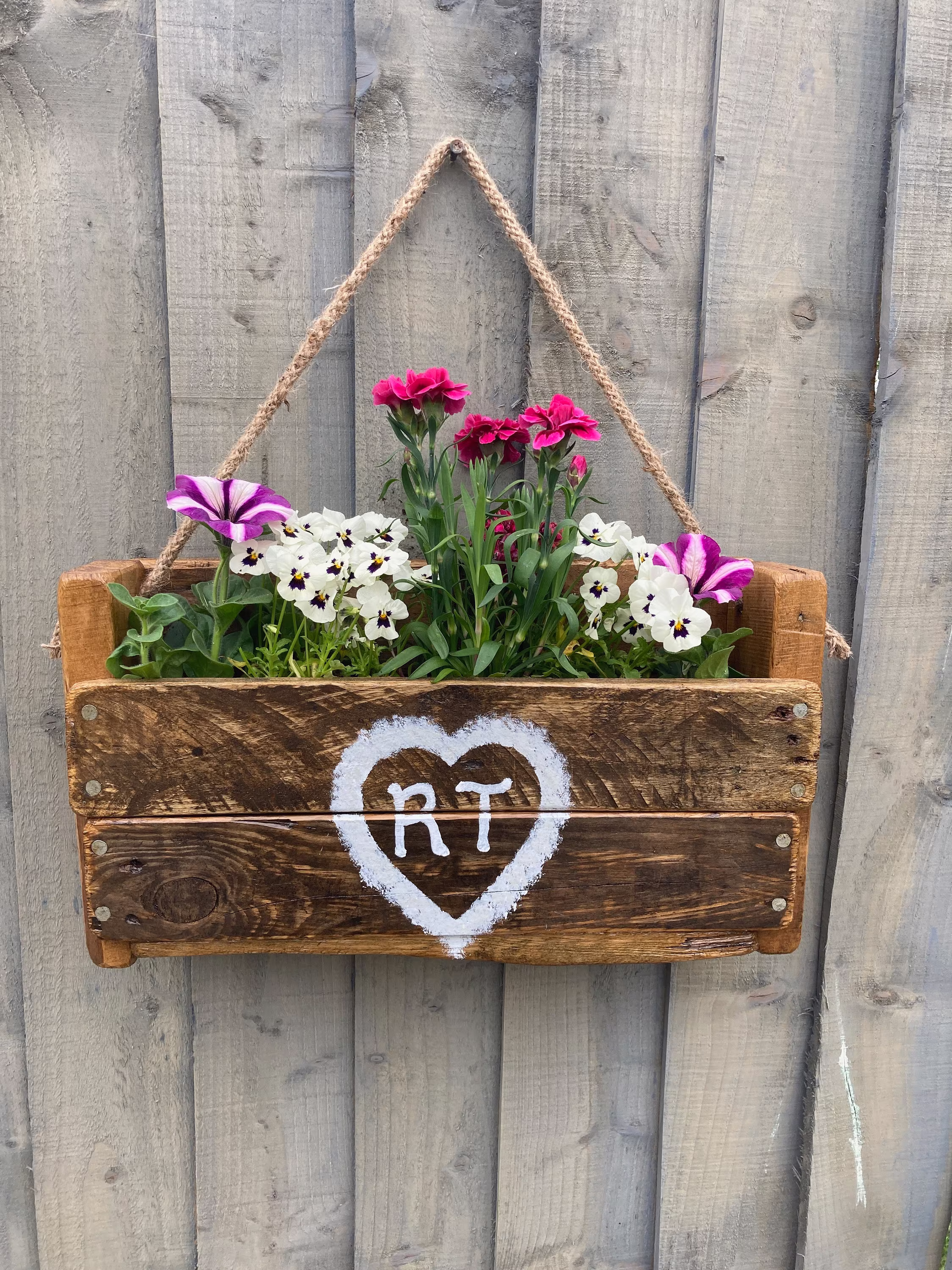 Personalised Rustic Wall Fence Hanging Planter, Handmade, Personalised Gift For Gardener, Herb Garden, Reclaimed Pallet Wood Upcycled
