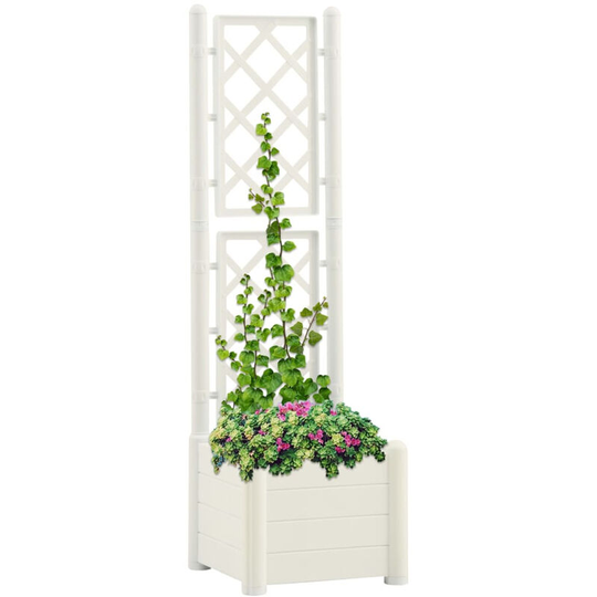Asupermall - Garden Planter with Trellis 43x43x142 cm pp White