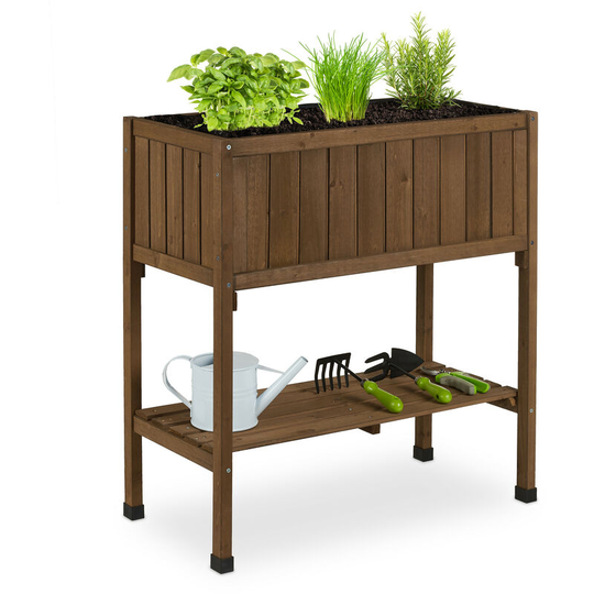 Relaxdays - Raised Planter, Liner, Elevated Herb Box, 80 x 74 x 38 cm, Garden, Balcony & Patio, Flowerbed, Fir Wood, Brown