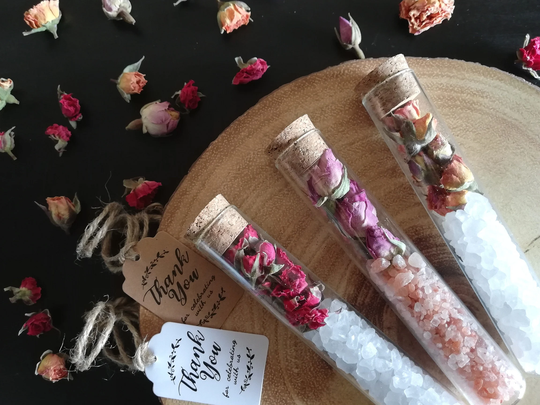 Wedding Bath Salt Tube Gift/Favour/Guest - Rose Buds & Extra Coarse Salt/Himalayan Test Tubes Bridal/Thank You/Bridesmaid/Christmas