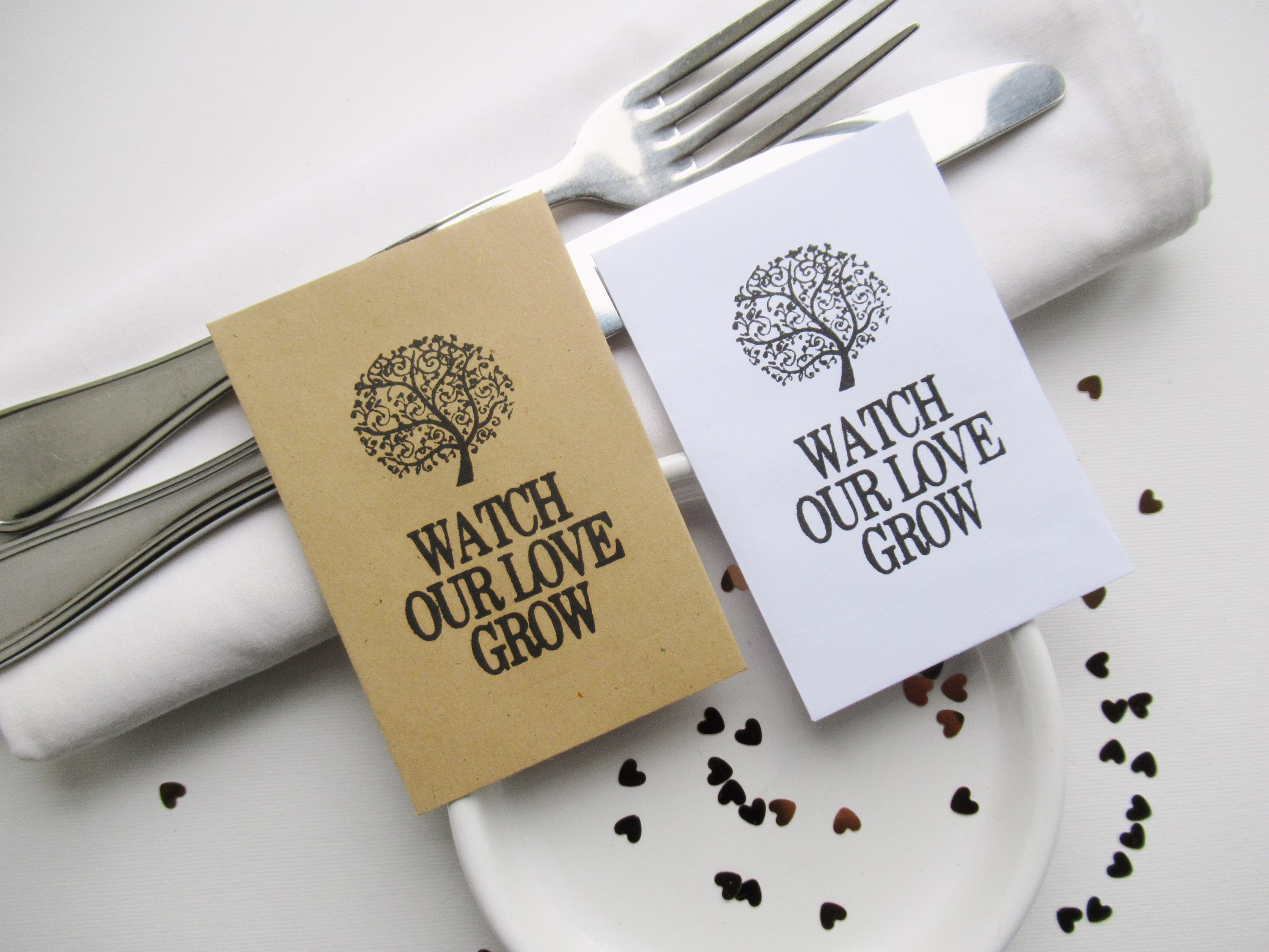 Diy Wedding & Engagement Party Seed Favors, Eco Friendly Minimalist Handprinted Packets, Watch Our Love Grow