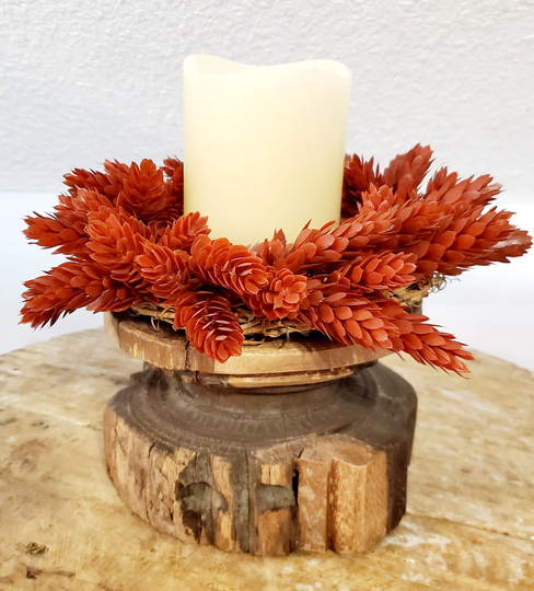 Antique Brown Seed Spreader India Candle Holder Pillar Wooden Decor Farmhouse Vintage Style