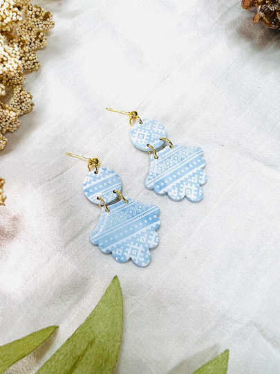 Christmas Earrings | Winter Sweater Clay Art Deco Season Jewellery Silk Screen Textured Handmade Dangle Stud