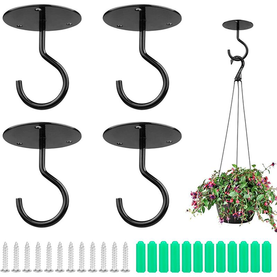 Briday - 4 Piece Metal Wall Hooks Wall Mount Ceiling Hooks Plants Swag Hooks Heavy Duty Ceiling Hangers with Screws for Hanging Plant Baskets, Wind