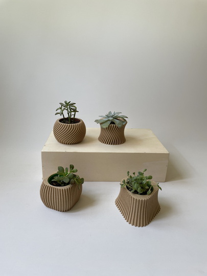 Set Of 4 Indoor Planters - Galapagos Light Wood With Bioplastic Gift For Her/Him Planter