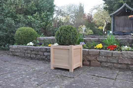 Personalised Oak Planter, Engraved Square/Cube Wooden Patio Box