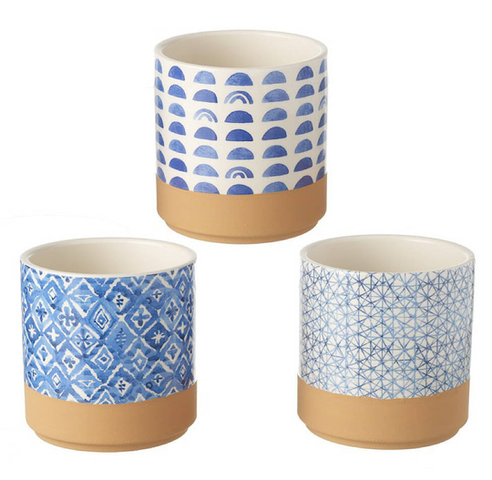 Vintage Inspired Round Blue Planter Pot
