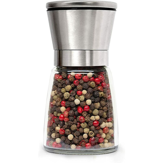 Stainless steel salt and pepper grinder, adjustable ceramic salt and pepper grinder, clear glass sal