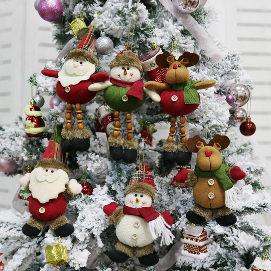 Bearsu - Plush Christmas Ornaments, Set of 6 Christmas Ornaments Hanging Festive Season Pendant - Stuffed Santa/Snowman/Reindeer Christmas Tree
