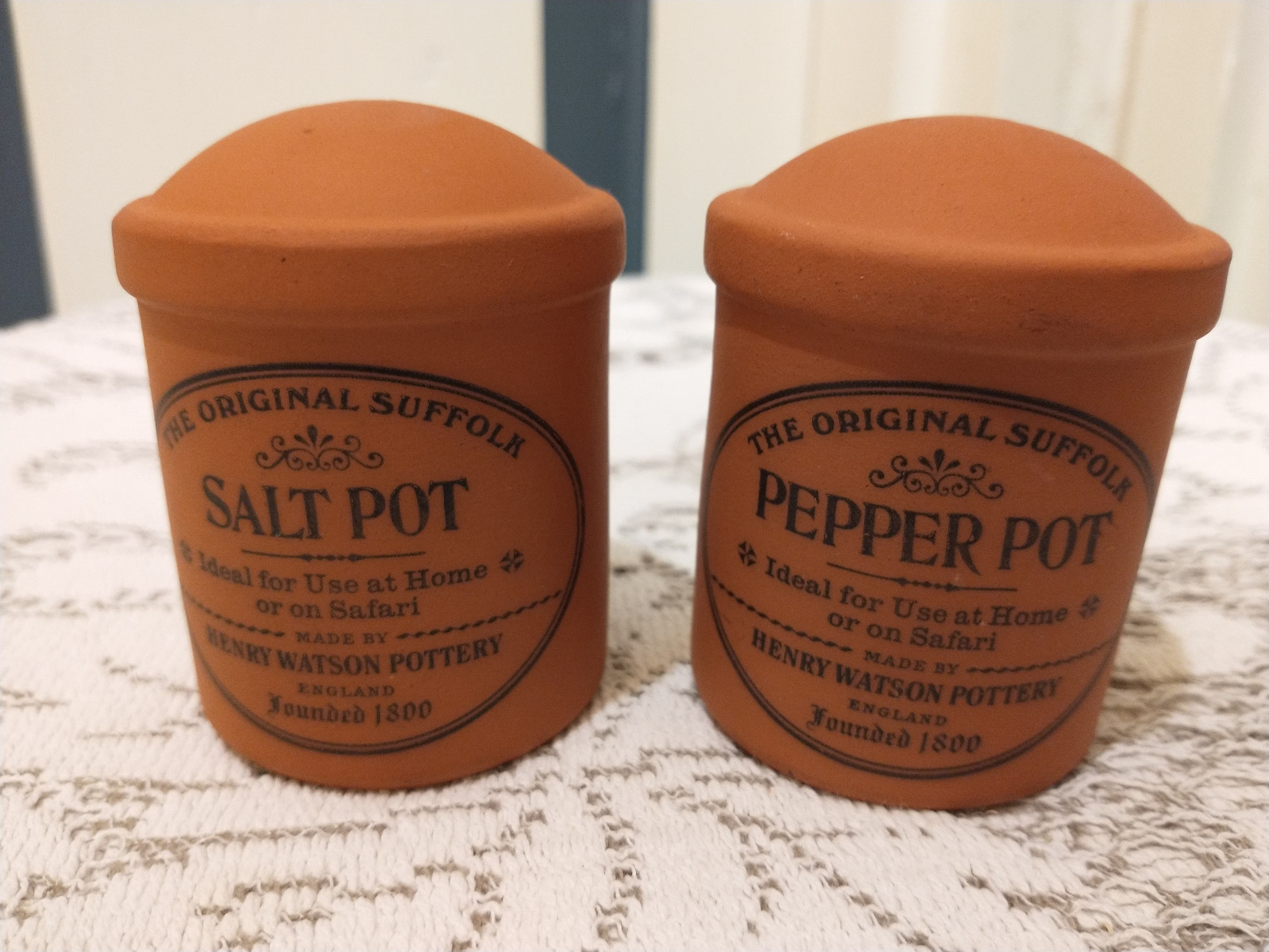 Rare Henry Watson Salt & Pepper Pots - Original Suffolk Pottery Unused