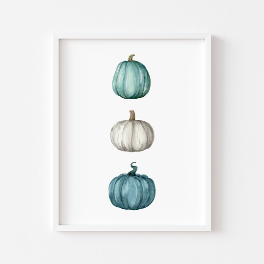 Pumpkin Print, Autumn Teal Green & White Pumpkin Illustration Unframed Print|Autumn Prints|Autumnal Decor|Halloween|Seasonal|Wall Prints