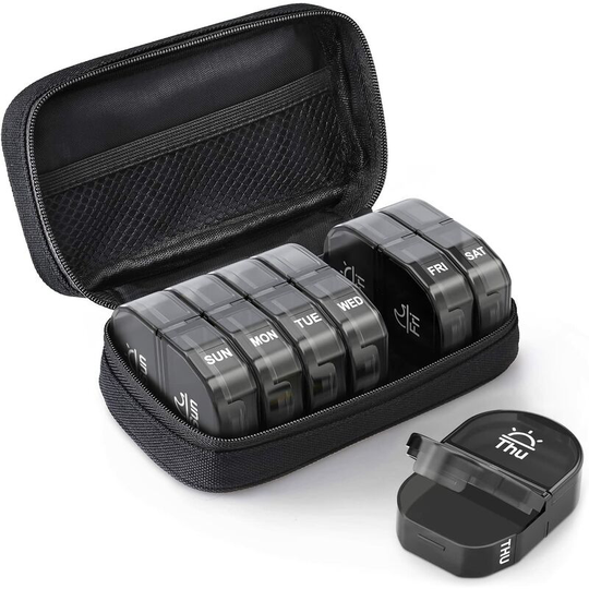 Canvas Bag Weekly Pill Organizer 2 Times a Day, Large AM/PM Pill Box 7 Day with Portable Zipper Cloth Bag