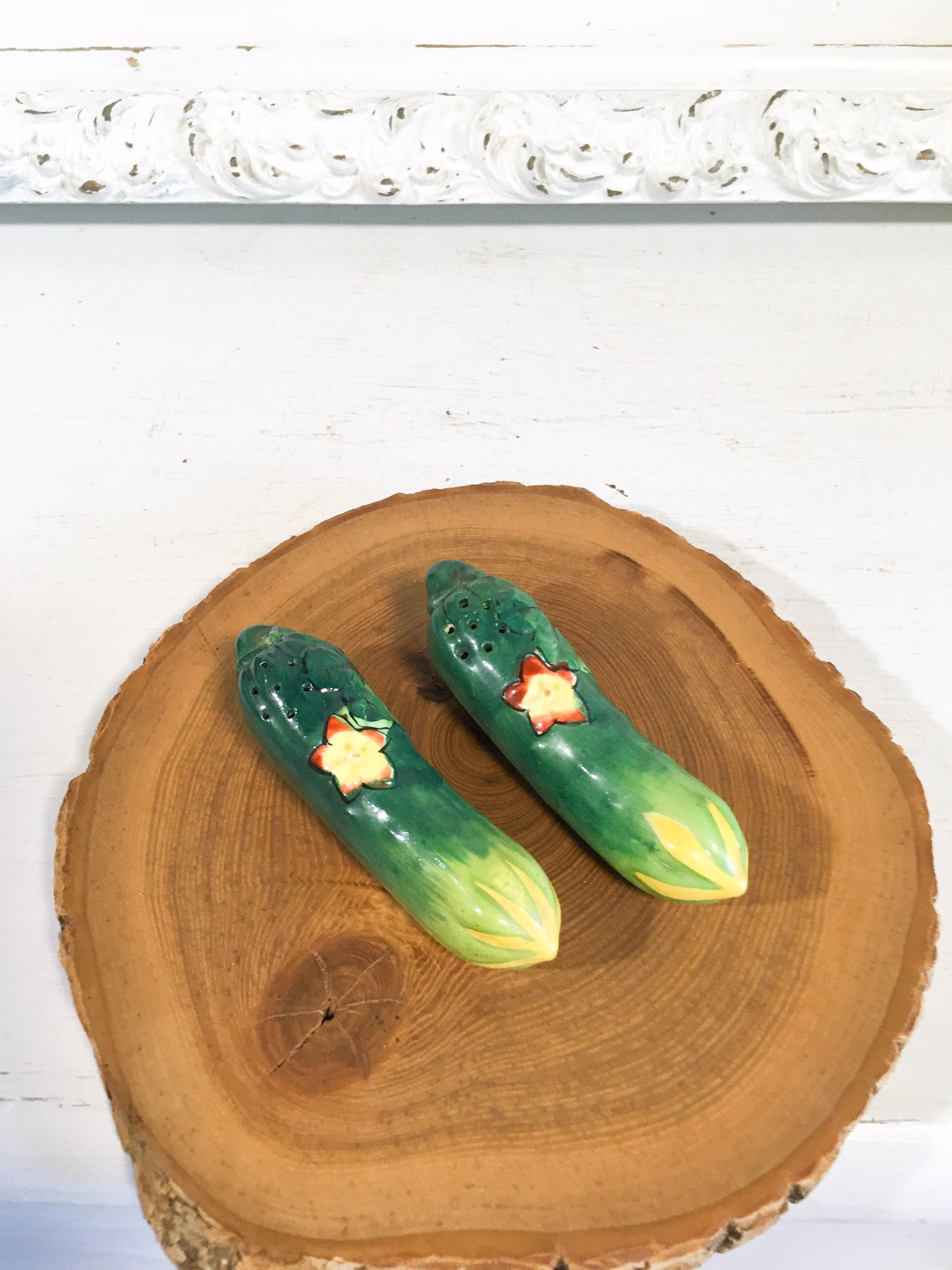Vintage Salt Pepper Shakers Cucumber Hinode Japan Retro Decor