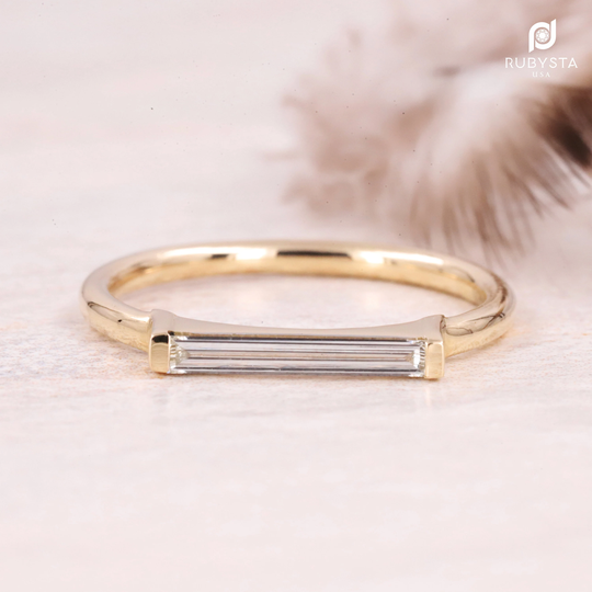 Salt & Pepper Diamond Ring| Pepper Bagutte Diamond Baguette Ring| Stacking 14K Solid Gold Ring