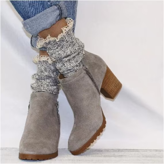 Salt N Pepper Lace Slouch Socks For Booties. Womens Fall Fasion, Tweed Socks, Quality Hosiery
