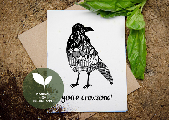 Crow Greeting Card, Plantable Seed Sustainable Biodegradable Eco Friendly Blank Note Appreciation Card