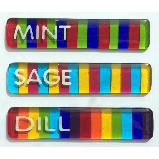 Handmade Fused Glass Vegetable Herb Garden Plant Name Label/Marker Stake Ornament - Permanent Letters, Won't Fade Or Rot
