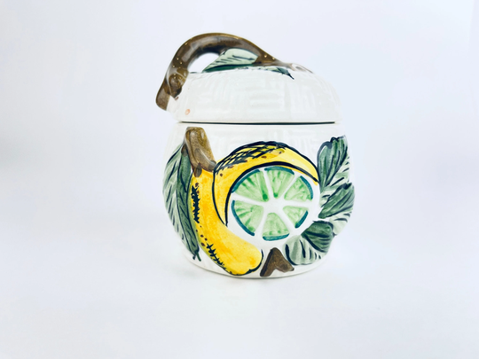 Vintage Ceramic Lemon Salt/Sugar Jar - Hand Painted Oal Made in Portugal