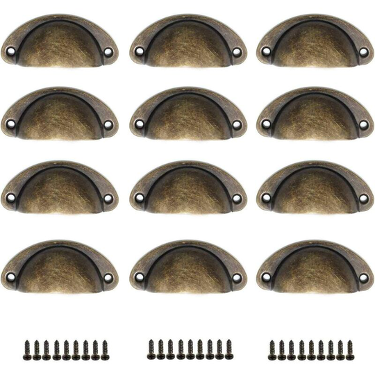Sun Flowergb - 12 Pieces Shell Handle Drawer Pull Cabinet Handle Antique Vintage Semicircle Handle with Screws Retro for Cabinet Drawer Medicine