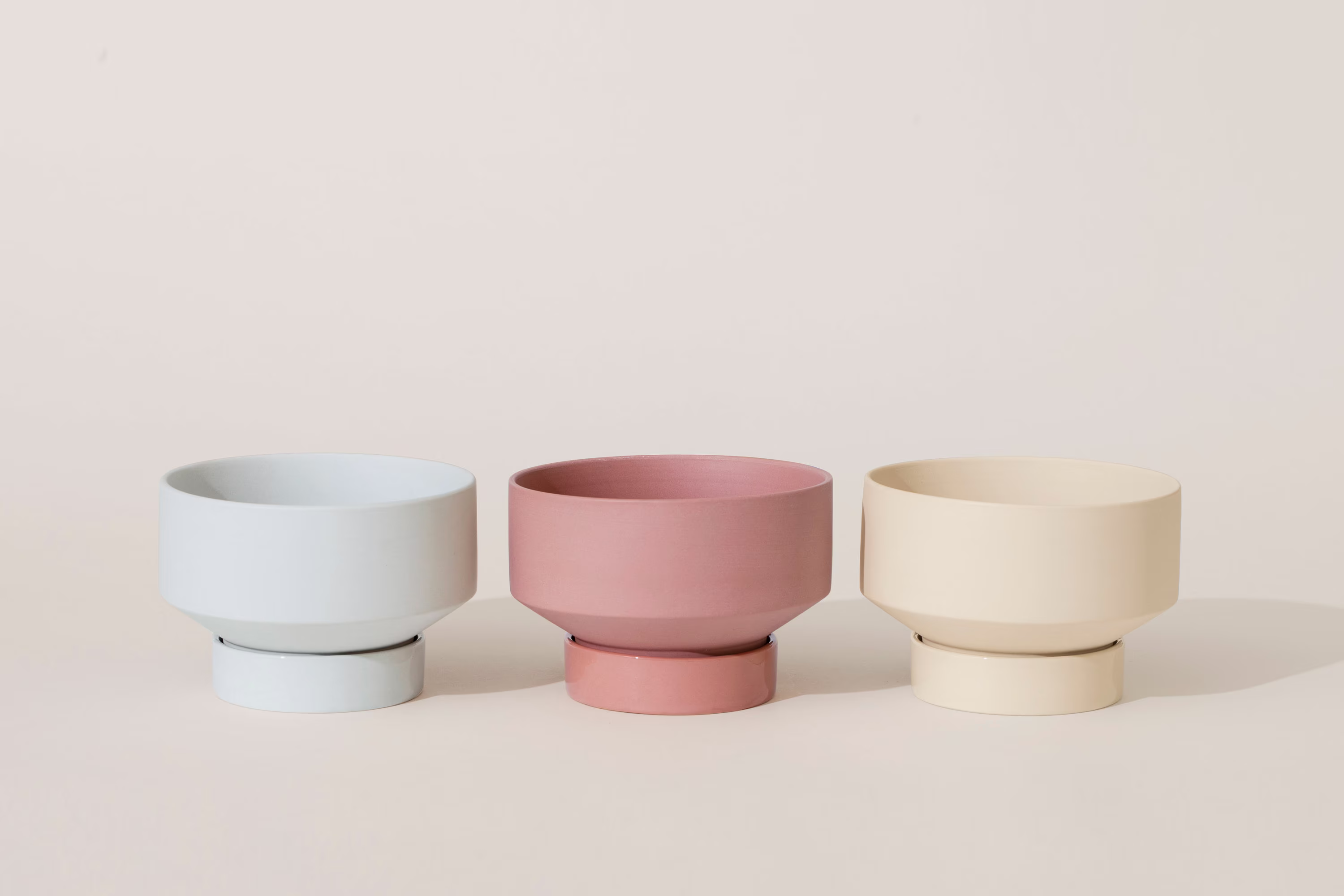Short Ceramic Plant Pots With Saucer | Modern Planter Minimalist Indoor Succulent Pot Matte