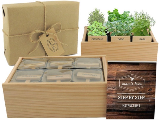 Pick 6 Herb Garden - Window Seed Starter Kit -Cedar Wood Indoor Outdoor Planter Box Pot For Kitchen Windowsill Patio -Organic Gardening Gift