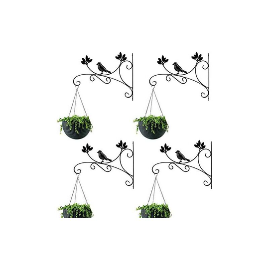 Litzee - Hanging Basket Brackets 31.5cm Wall Planter Hooks, 4 Pcs Black Iron Plant Hanging Hooks Wall Brackets for Flower Pot Bird Feeder Wind Chimes