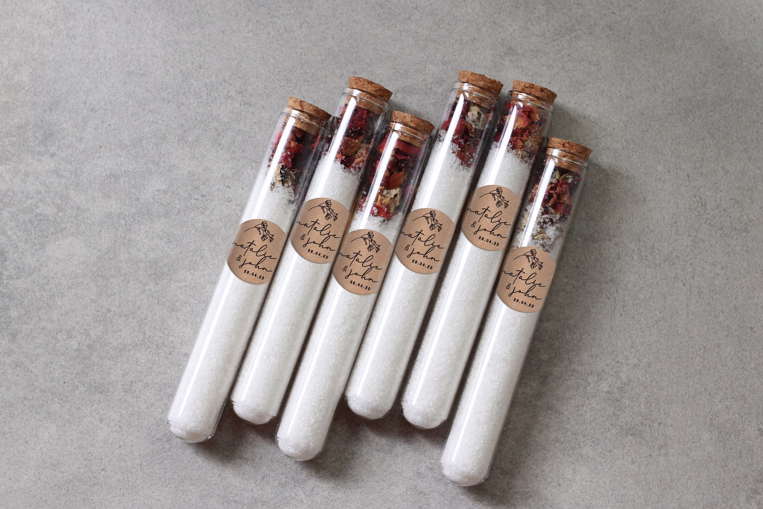 30 Bath Salt Glass Test Tubes Favour With Custom Word For Your Wedding, Party Or Event | Diy Kit Perfect Bridal Baby Shower