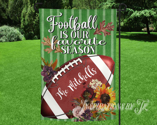 Football Is Our Favorite Season Garden Flag, Sports Custom Can Be Personalized, Yard Art, Outdoor Decor