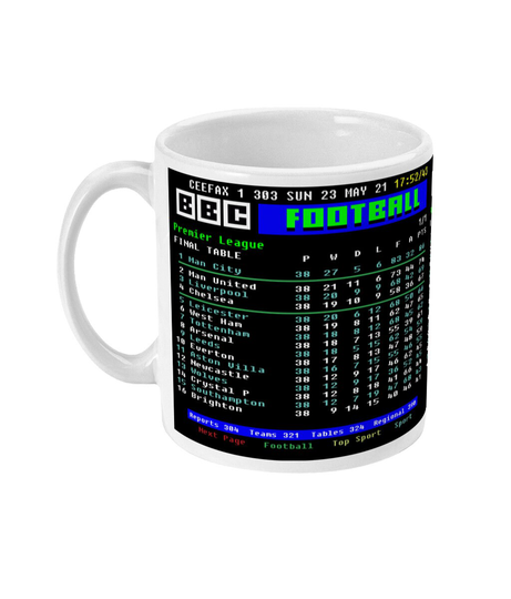 Man City 2020/21 Season Premier League Table Champions Ceefax Football Mug
