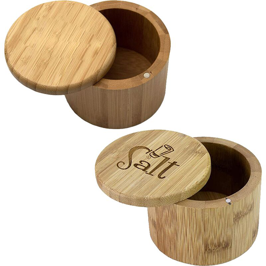 Bamboo Salt Box, Salt Container With Lid, Salt Shaker, Bowl with Magnetic Swivel Lid (2 pcs) Seasoning jar + bottled logo