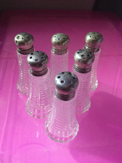 Set Of 6 Vintage Retro Sterling Silver Topped Individual Salt & Pepper Pots