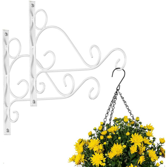 Litzee - 2 Pieces Outdoor Hanging Basket Brackets, Garden Metal Hooks, Fence Hooks 30cm Length for Hanging Baskets for Bird Feeders Planters Wind