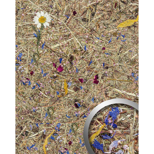 Design panelling nature decor Wallface AL-11005 alpine potpourri textured wall panel with natural raw alpine flowers and herbs matt self-adhesive