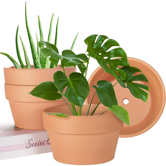 Terra Cotta Pots 6 inch, Pots for Plants with Drainage Hole, Small Clay Pots for Cactus, Pack of 4