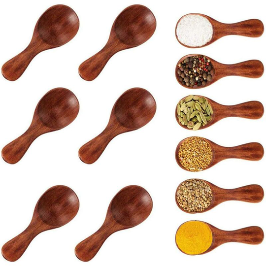 Briday - 6 Pieces Small Wooden Salt Spoons, Wooden Spoon Bath Salt Spoon, Mini Wooden Spoon for Spices, Ice Cream, Condiments, Tea, Seasoning, Milk,