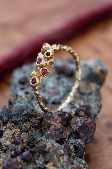 Ready To Ship, Ruby Seed Pod Ring, Gold Coral Nature Inspired Jewelry
