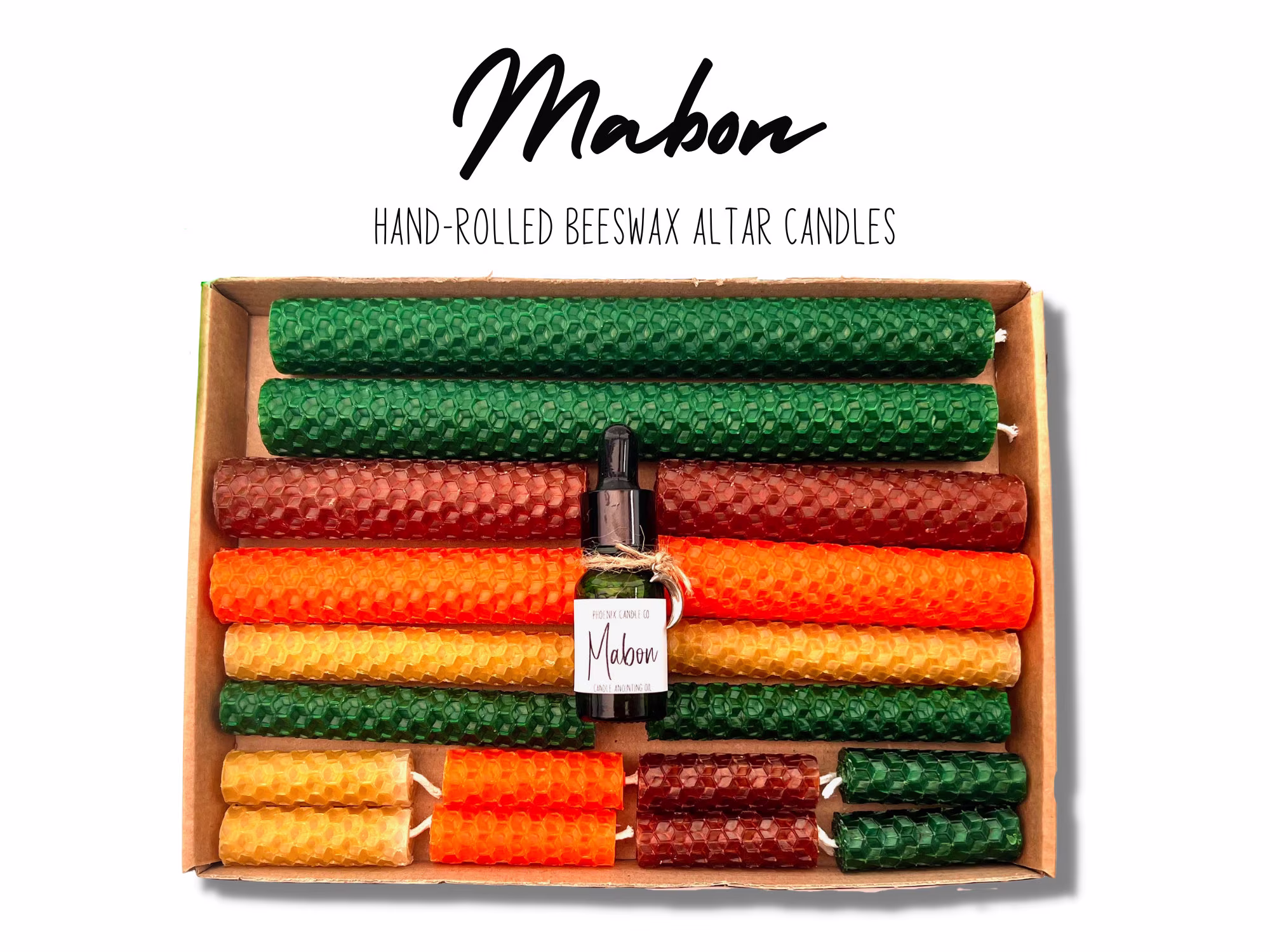 Mabon | Pack Of 18 Beeswax Altar Candles A4 Guide Wheel The Year Unscented Hand-Rolled Burn Time 35 To 160 Mins