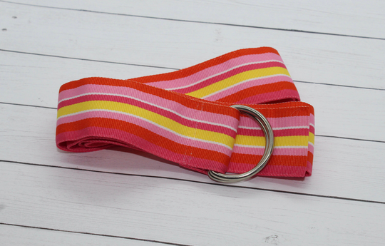 Women's Pink, Orange, & Yellow Striped Grosgrain Ribbon Belt, All Season Gold Or Silver Hardware, Gift For Her