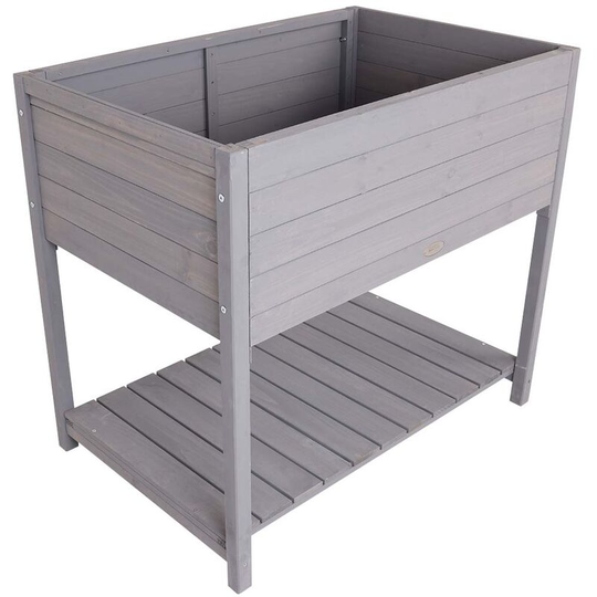 Fsc Wooden Planter - Grey - Raised Box with Shelf Herb Plant Box - Grey - Charles Bentley